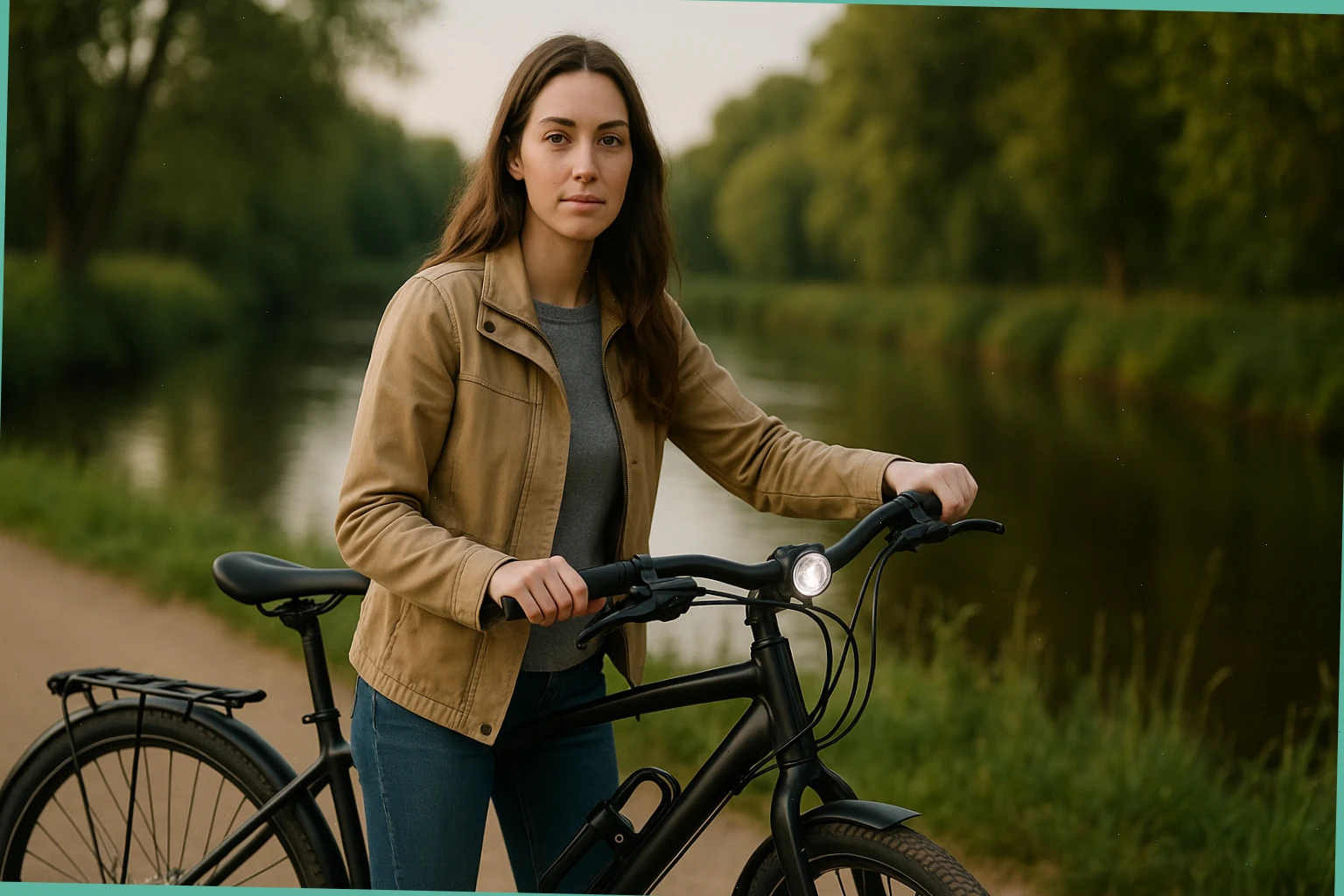 Hybrid bicycle set for river trail with lights and lock